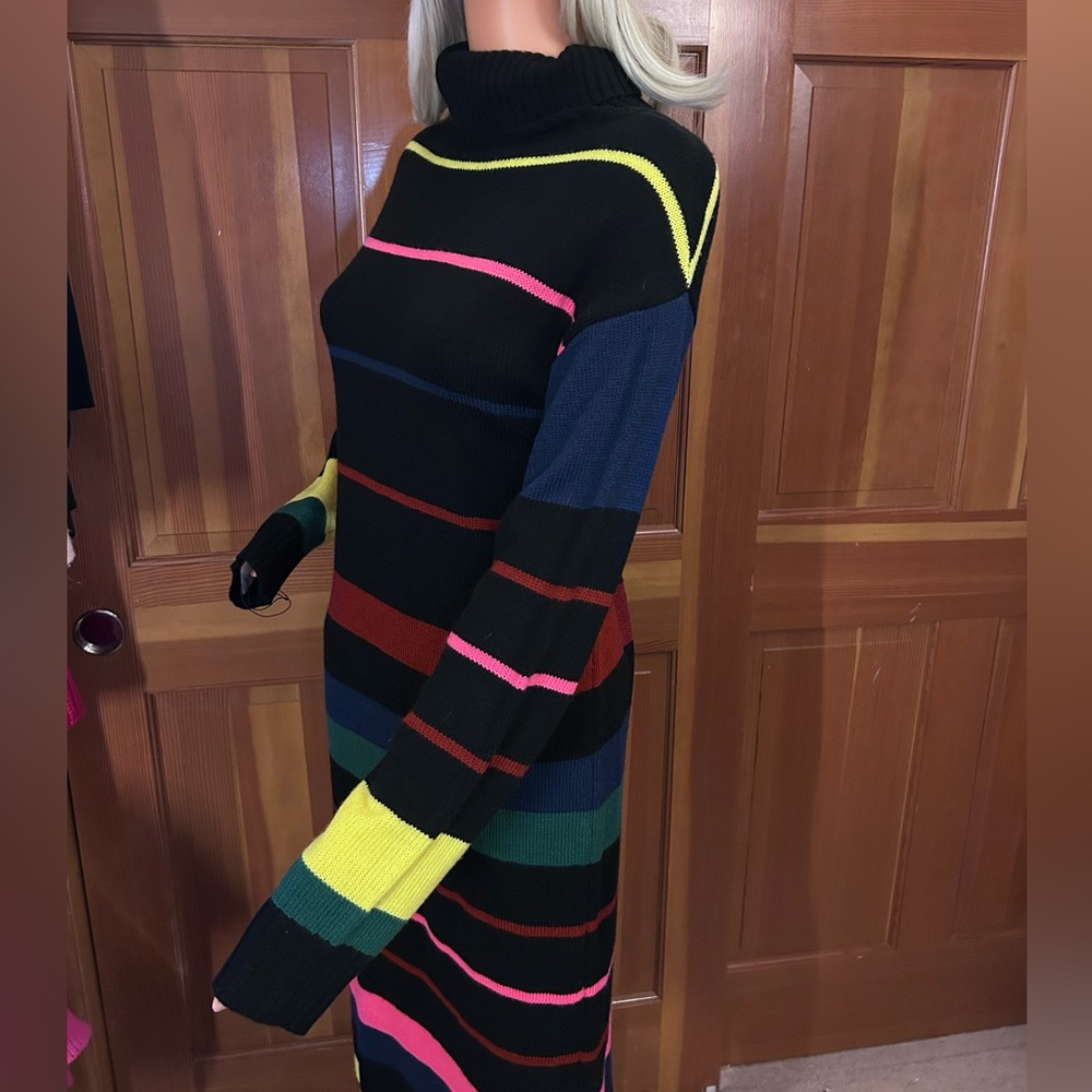 Striped Pattern Colorblock Sweater Dress. - Picture 8 of 16